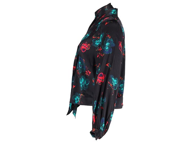 Blusa de seda negra con estampado floral Ganni Negro - vista 2