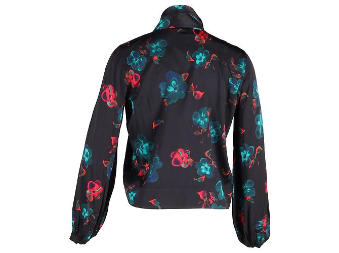 Blusa de seda negra con estampado floral Ganni Negro - vista 3