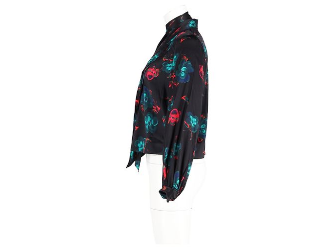 Blusa de seda negra con estampado floral Ganni Negro - vista 5