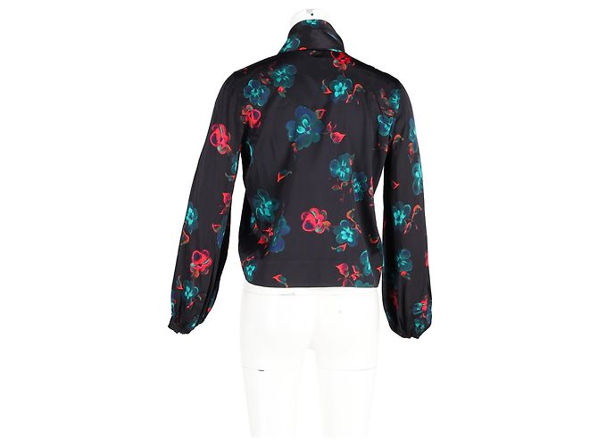 Blusa de seda negra con estampado floral Ganni Negro - vista 6