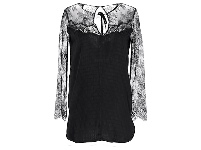 Schwarze Polyesterbluse mit Spitzendetails von Sandro Paris - Ansicht 6