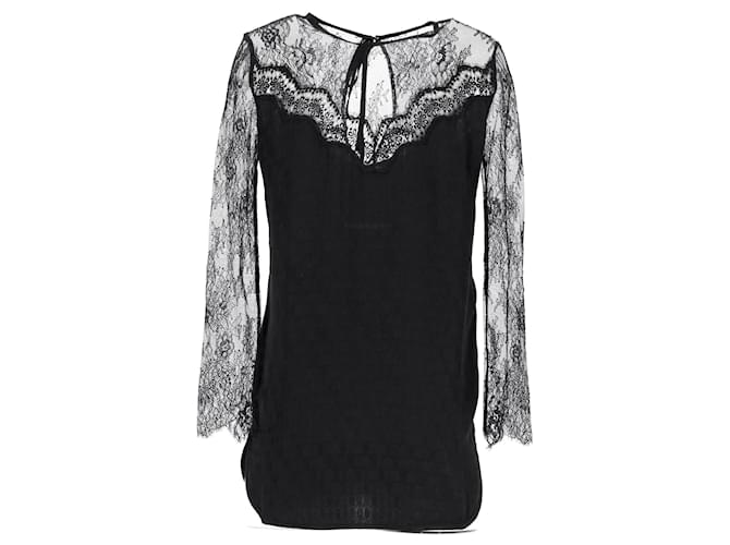 Schwarze Polyesterbluse mit Spitzendetails von Sandro Paris - Ansicht 8
