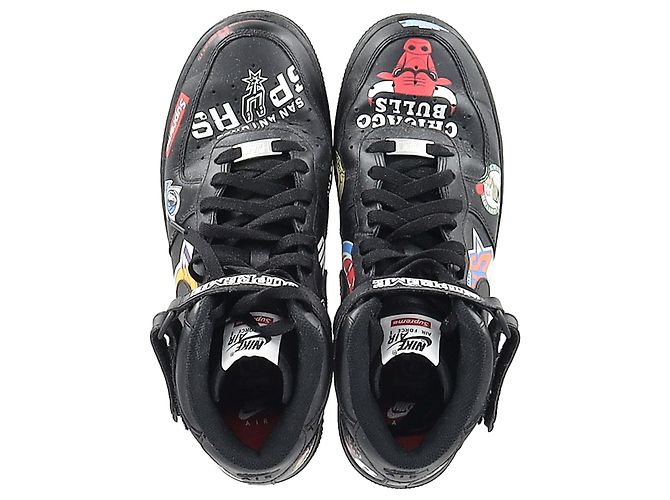 Supreme x Nike Air Force 1 Mid Sneakers Supreme in Pelle Nera Nero - vista 12