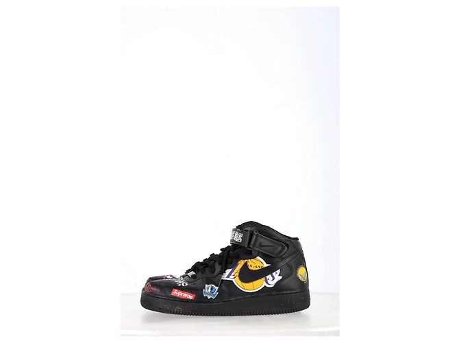 Supreme x Nike Air Force 1 Mid Sneakers Supreme in Pelle Nera Nero - vista 13