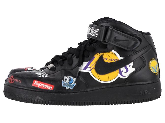 Supreme x Nike Air Force 1 Mid Sneakers Supreme in Pelle Nera Nero - vista 4