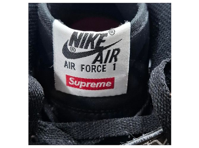 Supreme x Nike Air Force 1 Mid Sneakers Supreme in Pelle Nera Nero - vista 7