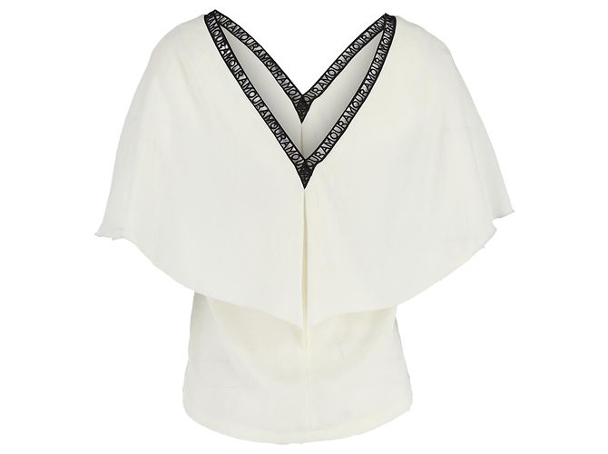 Maje Amour V-Ausschnitt Bluse aus cremefarbenem Polyester Weiß Roh - Ansicht 3