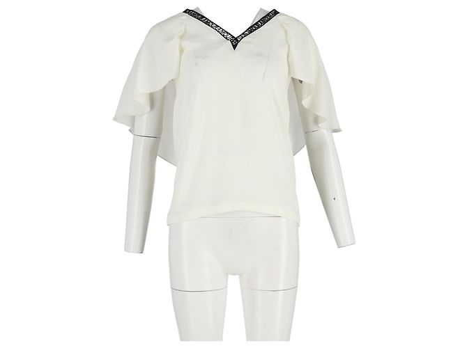 Maje Amour V-Ausschnitt Bluse aus cremefarbenem Polyester Weiß Roh - Ansicht 4