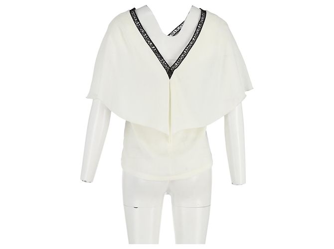Maje Amour V-Ausschnitt Bluse aus cremefarbenem Polyester Weiß Roh - Ansicht 6