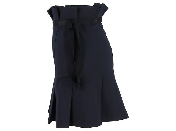 Jupe mini plissée à nœud Sandro Paris en polyester bleu marine - vue 2