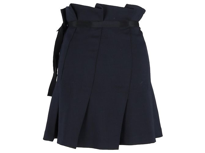 Jupe mini plissée à nœud Sandro Paris en polyester bleu marine - vue 3