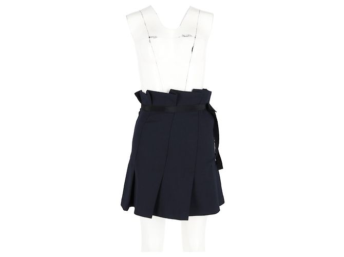 Jupe mini plissée à nœud Sandro Paris en polyester bleu marine - vue 4