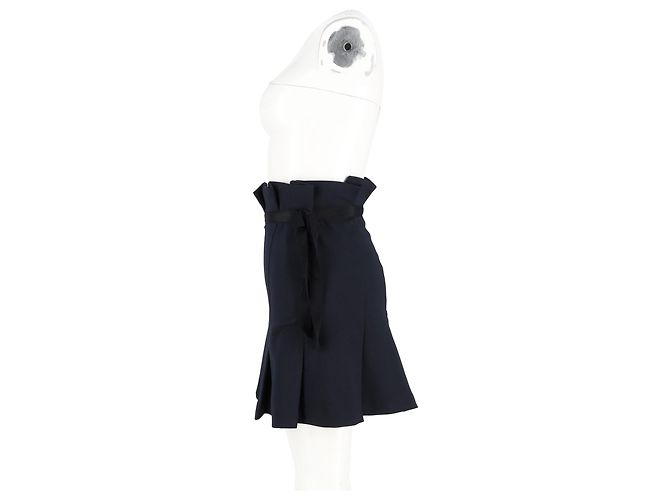 Jupe mini plissée à nœud Sandro Paris en polyester bleu marine - vue 5