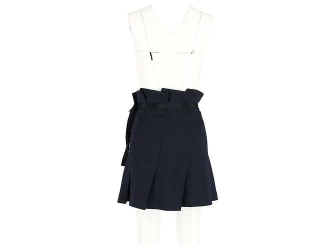 Jupe mini plissée à nœud Sandro Paris en polyester bleu marine - vue 6