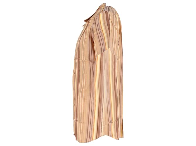 Camicia a maniche corte a righe in cotone marrone Prada - vista 2