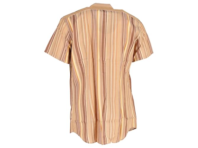 Camicia a maniche corte a righe in cotone marrone Prada - vista 3