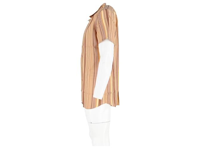 Camicia a maniche corte a righe in cotone marrone Prada - vista 5