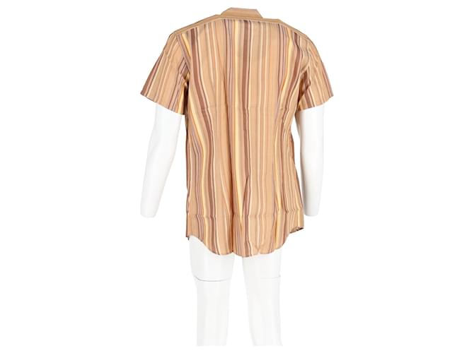 Camicia a maniche corte a righe in cotone marrone Prada - vista 6