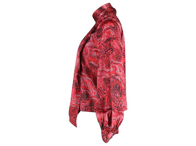 Blusa de satén de seda con estampado de serpiente en rojo de Ganni Roja - vista 2