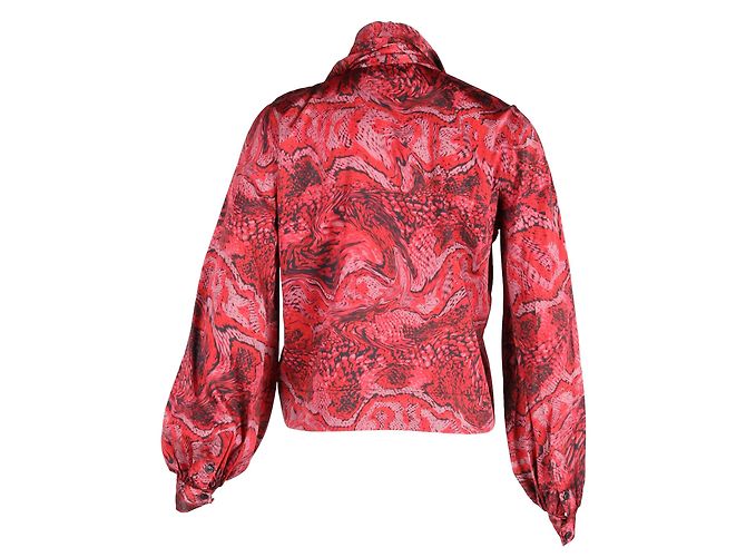 Blusa de satén de seda con estampado de serpiente en rojo de Ganni Roja - vista 3