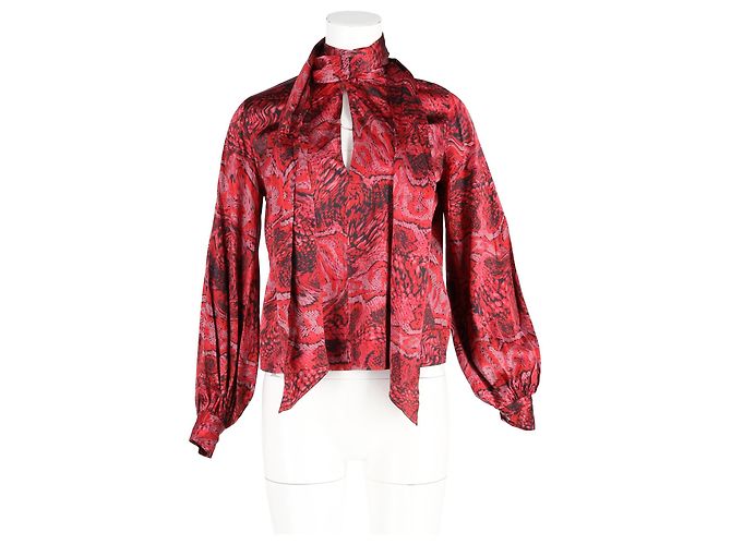 Blusa de satén de seda con estampado de serpiente en rojo de Ganni Roja - vista 4