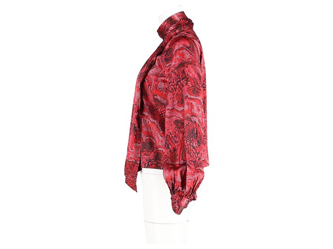 Blusa de satén de seda con estampado de serpiente en rojo de Ganni Roja - vista 5