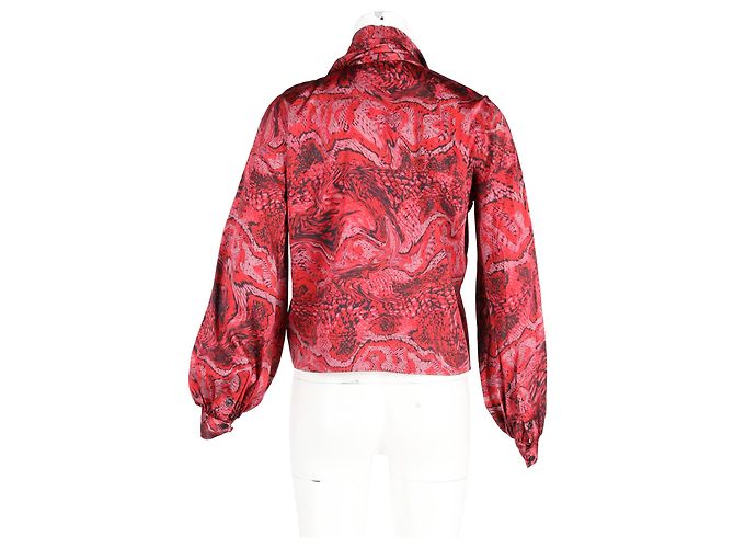 Blusa de satén de seda con estampado de serpiente en rojo de Ganni Roja - vista 6