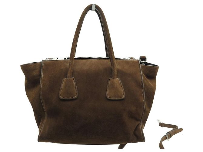 Tote BORSA A MANO PRADA IN SCAMOSCIATO MARRONE CON TRACOLLA - vista 2