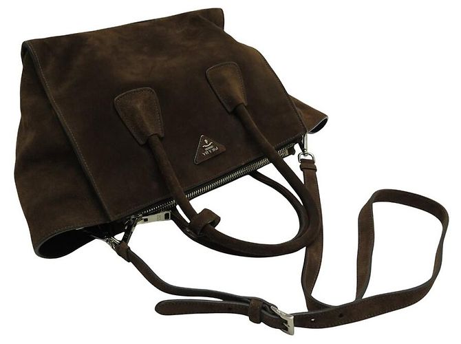 Tote BORSA A MANO PRADA IN SCAMOSCIATO MARRONE CON TRACOLLA - vista 6