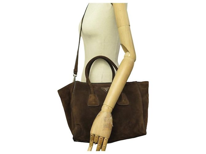 Tote BORSA A MANO PRADA IN SCAMOSCIATO MARRONE CON TRACOLLA - vista 7