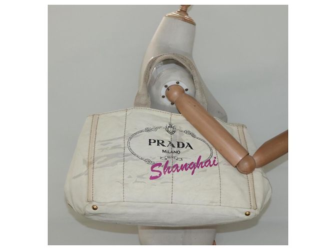 PRADA Canapa GM Borsa a mano in tela bianca oro Auth bs24371 Bianco D'oro - vista 22