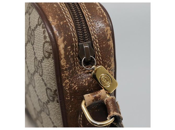 GUCCI GG Supreme Web Sherry Line Bolsa PVC Bege Ouro 116 02 089 Auth BD1622 Dourado - vista 10