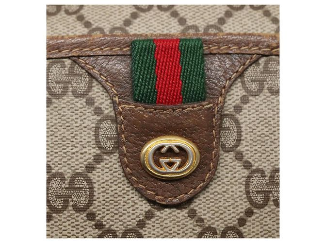 GUCCI GG Supreme Web Sherry Line Bolsa PVC Bege Ouro 116 02 089 Auth BD1622 Dourado - vista 17