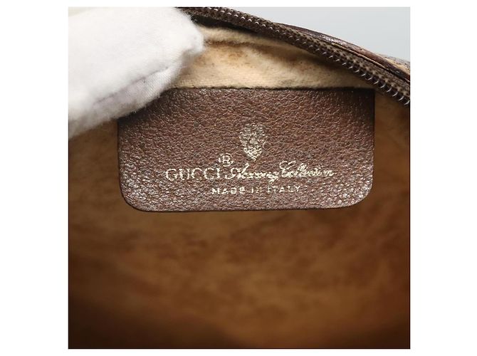 GUCCI GG Supreme Web Sherry Line Bolsa PVC Bege Ouro 116 02 089 Auth BD1622 Dourado - vista 18