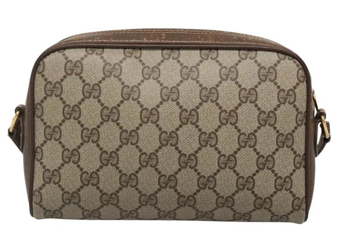 GUCCI GG Supreme Web Sherry Line Bolsa PVC Bege Ouro 116 02 089 Auth BD1622 Dourado - vista 2