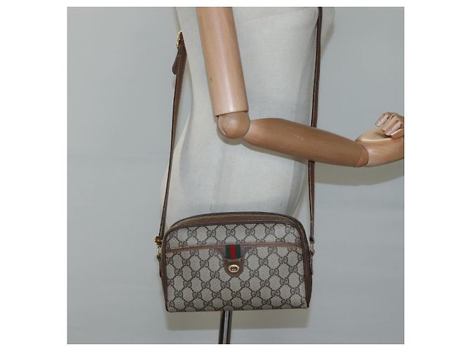 GUCCI GG Supreme Web Sherry Line Bolsa PVC Bege Ouro 116 02 089 Auth BD1622 Dourado - vista 22