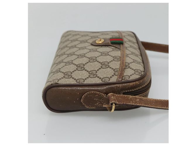 GUCCI GG Supreme Web Sherry Line Bolsa PVC Bege Ouro 116 02 089 Auth BD1622 Dourado - vista 3