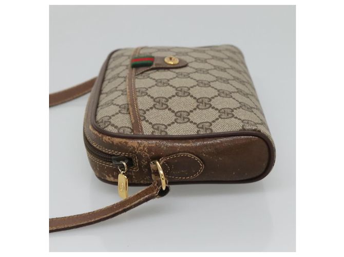 GUCCI GG Supreme Web Sherry Line Bolsa PVC Bege Ouro 116 02 089 Auth BD1622 Dourado - vista 4