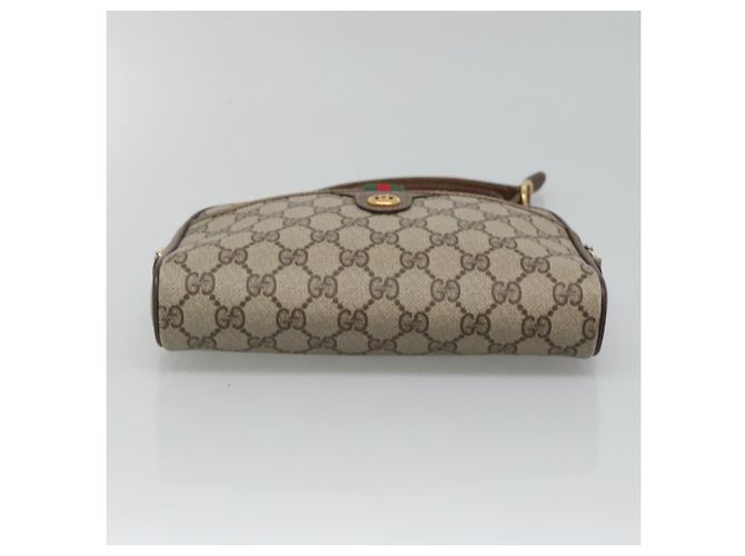 GUCCI GG Supreme Web Sherry Line Bolsa PVC Bege Ouro 116 02 089 Auth BD1622 Dourado - vista 5