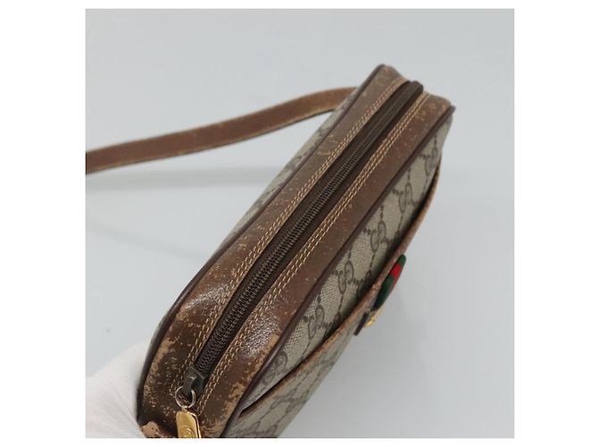 GUCCI GG Supreme Web Sherry Line Bolsa PVC Bege Ouro 116 02 089 Auth BD1622 Dourado - vista 6
