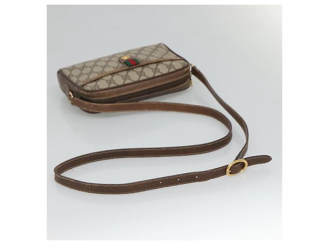 GUCCI GG Supreme Web Sherry Line Bolsa PVC Bege Ouro 116 02 089 Auth BD1622 Dourado - vista 7