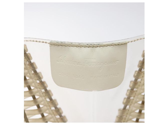 Borsa a mano Gancini in vinile trasparente argento Auth BD1554 di Salvatore Ferragamo - vista 12