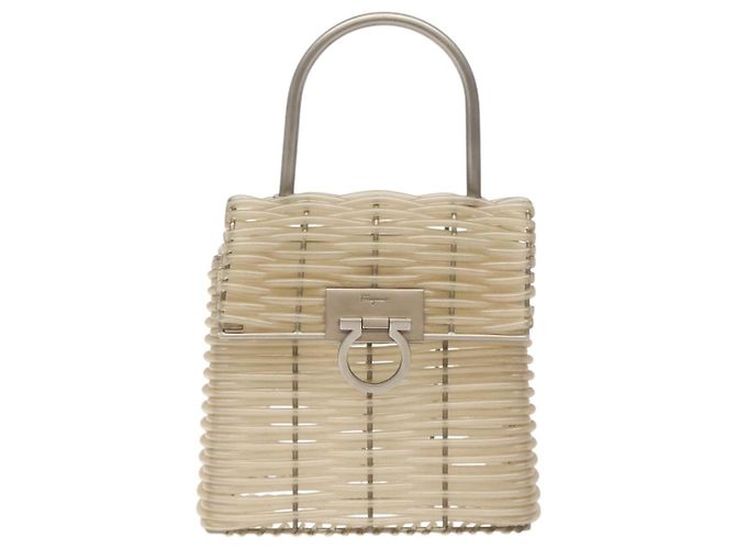 Borsa a mano Gancini in vinile trasparente argento Auth BD1554 di Salvatore Ferragamo - vista 13