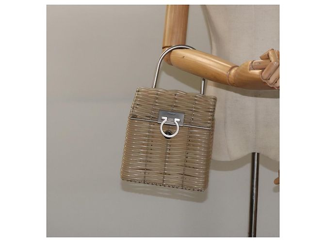 Borsa a mano Gancini in vinile trasparente argento Auth BD1554 di Salvatore Ferragamo - vista 20