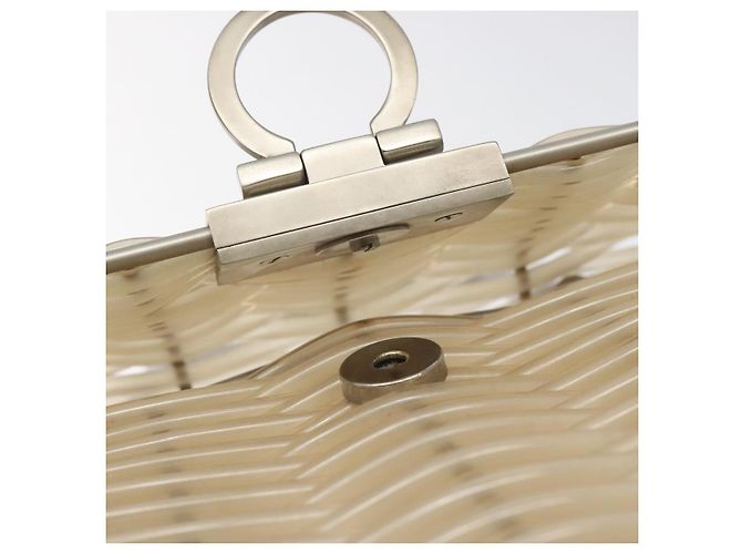 Borsa a mano Gancini in vinile trasparente argento Auth BD1554 di Salvatore Ferragamo - vista 9