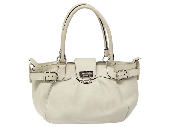 Borsa a Spalla Gancini in Pelle Bianca Argento Auth KD545 di Salvatore Ferragamo Bianco - vista 13