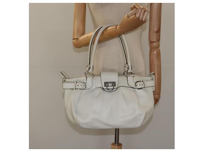 Borsa a Spalla Gancini in Pelle Bianca Argento Auth KD545 di Salvatore Ferragamo Bianco - vista 25