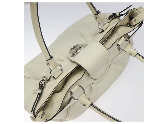 Borsa a Spalla Gancini in Pelle Bianca Argento Auth KD545 di Salvatore Ferragamo Bianco - vista 6