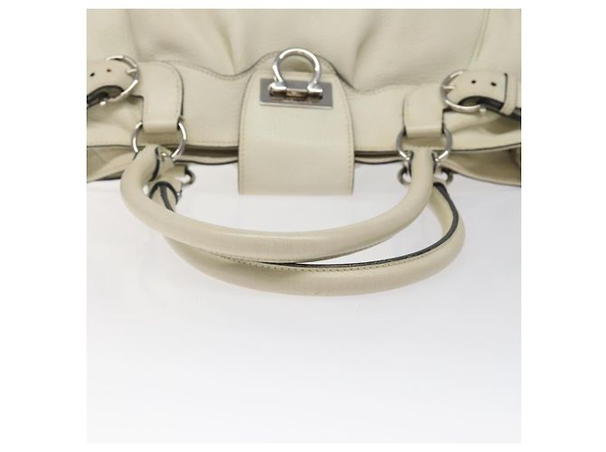 Borsa a Spalla Gancini in Pelle Bianca Argento Auth KD545 di Salvatore Ferragamo Bianco - vista 7