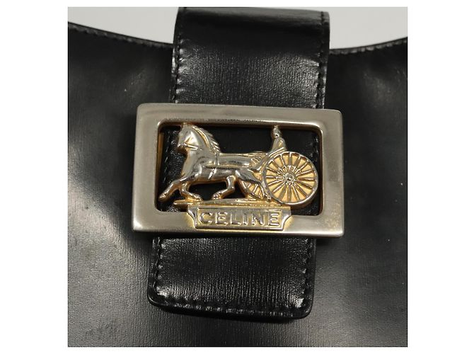 Céline Borsa a Spalla CELINE in Pelle Nera Oro Auth MX169 Nero D'oro - vista 10